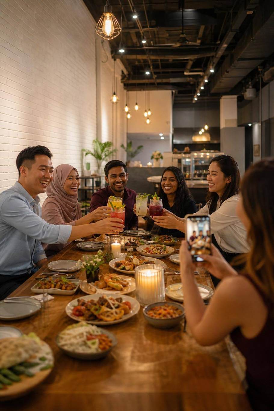 Guests sitting down to enjoy the meal they cooked at D'Open Kitchen