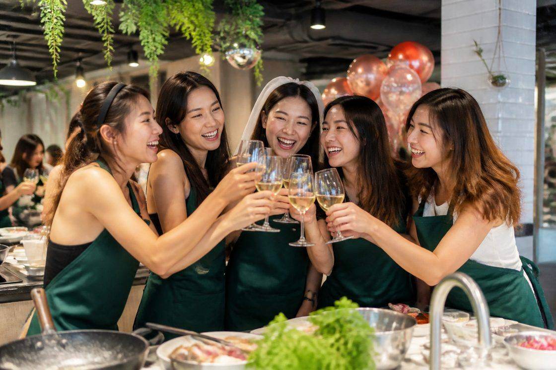 Friends celebrating a private cooking party in Singapore
