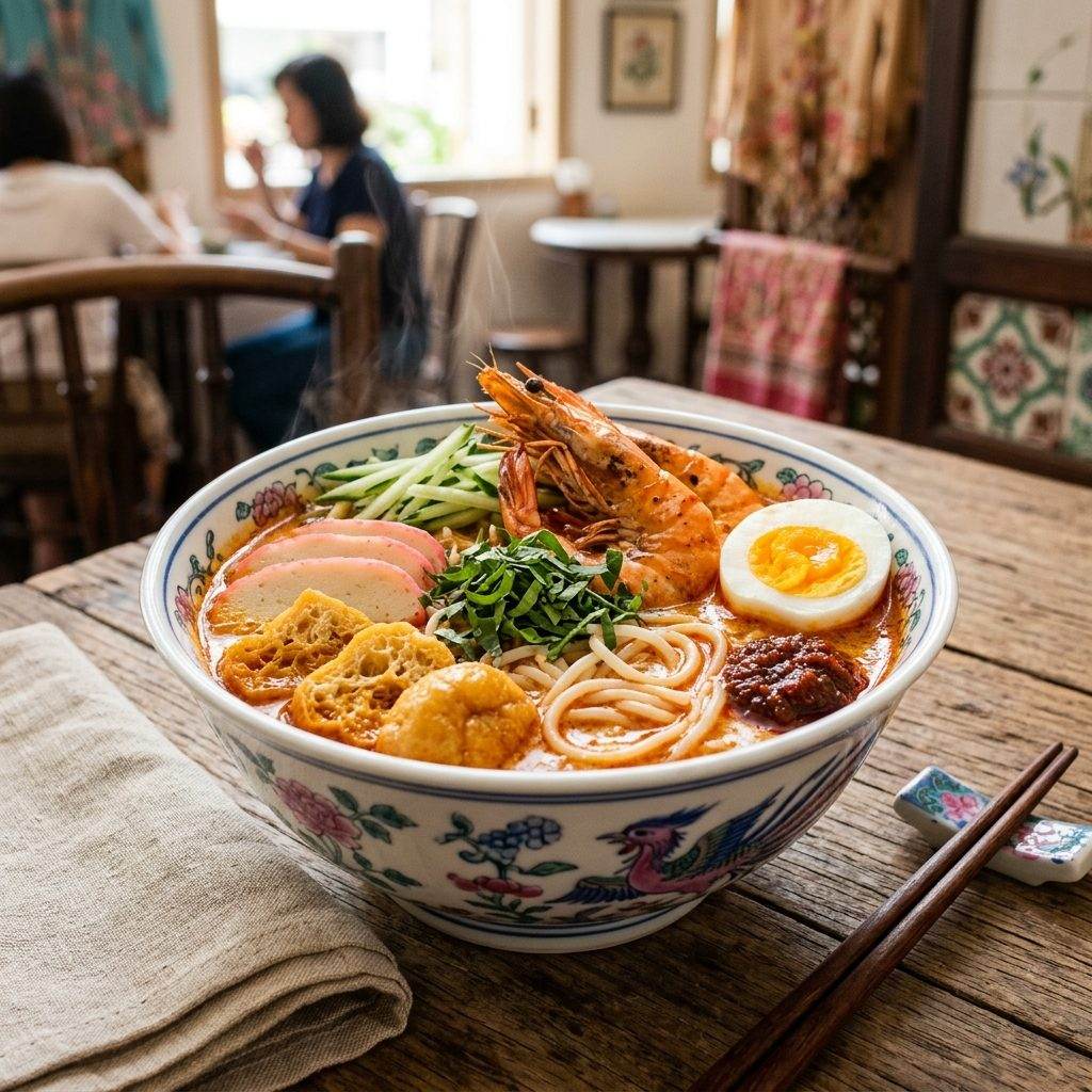 Nyonya laksa cooked in a Singapore heritage cooking class