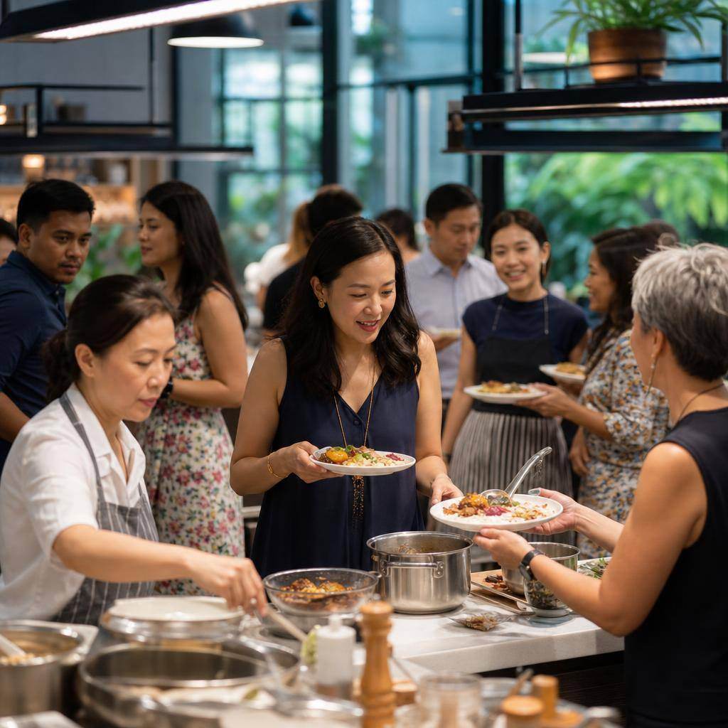 Progressive Dinner Stations cooking activity in Singapore