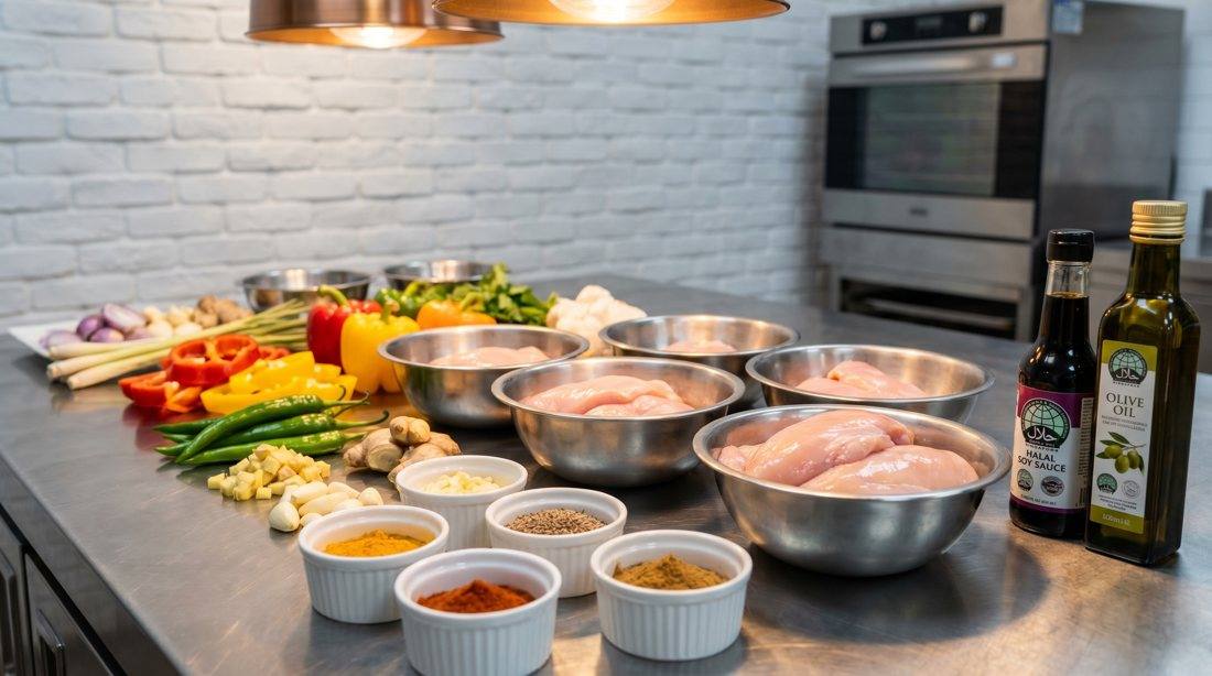 Halal-sourced ingredients prepped in the D'Open Kitchen studio