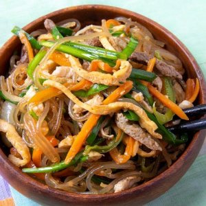 Japchae, A Korean Stir Fried Glass Noodles