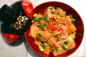 Salmon Poke Bowl made during Japanese Cooking Class