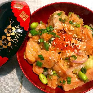 Salmon Poke Bowl made during Japanese Cooking Class