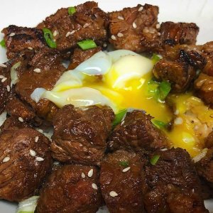 Japanese Beef Cubes Rice made during a cooking team building class