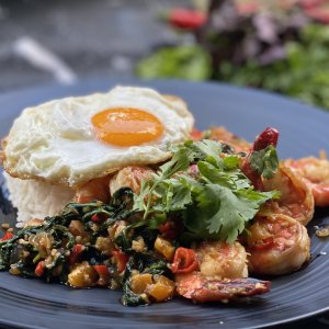 Thai Basil Prawns with Salted Egg