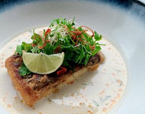 Pan Seared Barramundi in Thai Spices Coconut Broth