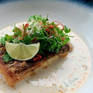 Pan Seared Barramundi in Thai Spices Coconut Broth