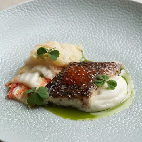 Smoked Mangrove Jack with Kimchi and Cauliflower Puree