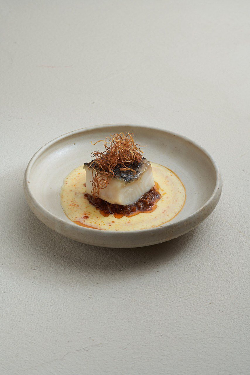 Steamed Jade Perch with XO Sauce and Dashi Beurre Blanc