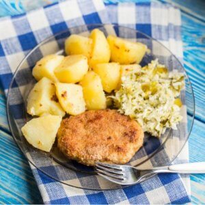 Pork Chops Au Poivre with Potato Salad