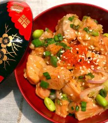 Salmon Poke Bowl made during Japanese Cooking Class