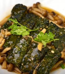 Spinach Tofu with Mushroom Sauce