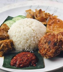 Nasi lemak with chilli and fried chicken